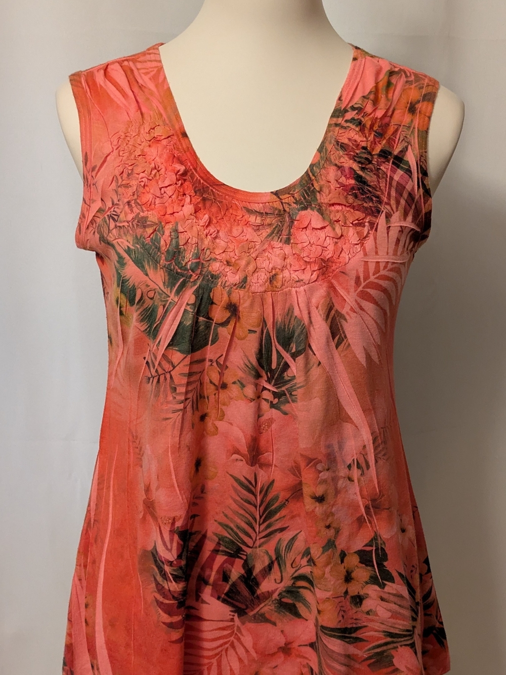 🎇🎆Only Nine Sleeveless Coral Tropical Print Women's Tank Top